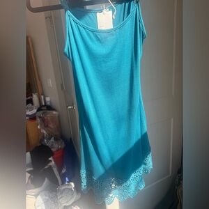 Chic Teal Lace Trim Mini Dress